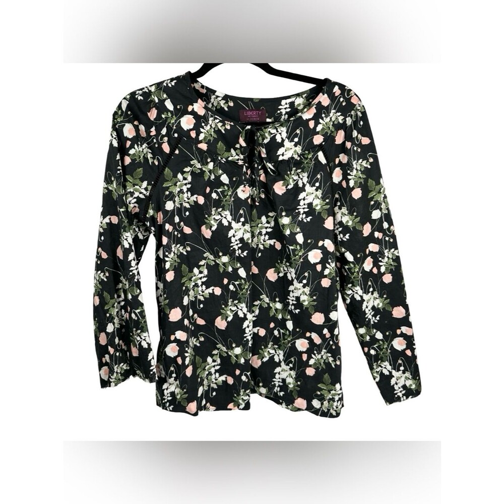 J. Crew Liberty Art Fabrics Black Floral Poppy Point Sur Peasant Top Size Medium
